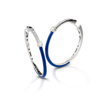 Load image into Gallery viewer, Navy Blue Enamel - diamond enamel hoop earrings
