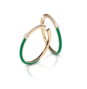 Bottle Green Enamel - diamond and enamel hoop earrings
