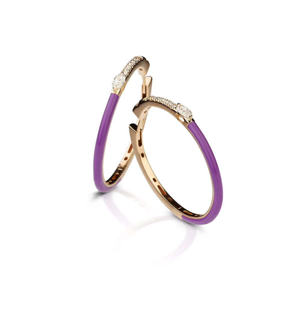 Purple Enamel - diamond enamel hoop earrings