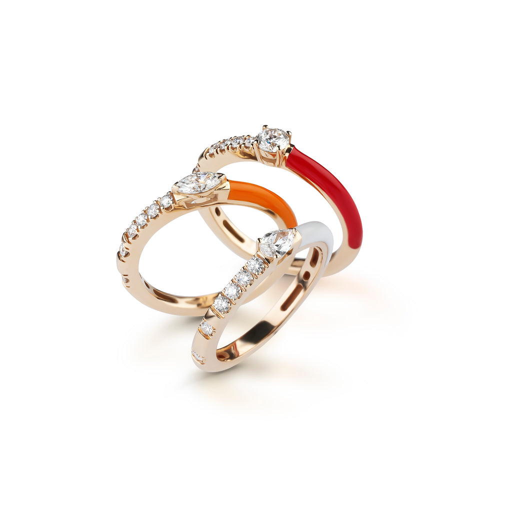 Trio Enamel - red, orange & white enamel diamond ring