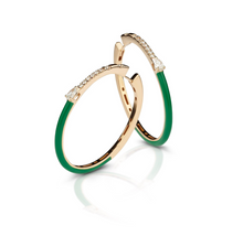 Load image into Gallery viewer, Bottle Green Enamel - diamond and enamel hoop earrings
