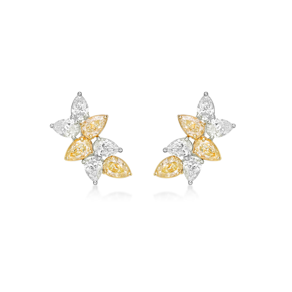 Ines - white & fancy yellow diamond cluster stud earrings