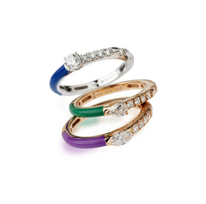 Trio Enamel - navy blue, green & purple enamel diamond ring