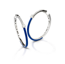 Load image into Gallery viewer, Navy Blue Enamel - diamond enamel hoop earrings
